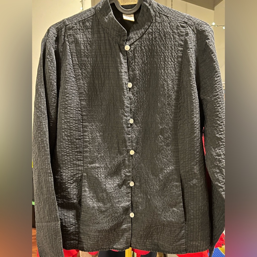 Silk and cotton - lightly worn. Grey button up blouse/jacket